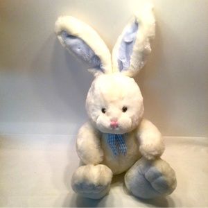 Chosun Rabbit Bunny Plush Large 18” Blue Ears Feet Gingham Bow Posable Ears EUC
